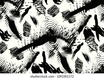 Vector seamless pattern with hand drawn textured brush strokes, stripes hand painted.