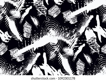 Vector seamless pattern with hand drawn textured brush strokes, stripes hand painted.