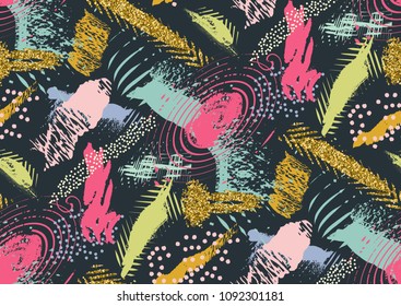 Vector seamless pattern with hand drawn textured brush strokes, stripes hand painted.