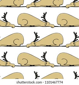 Vector seamless pattern of hand drawn cute sleeping deers. Beautiful ink drawing, sketch style. Perfect design elements, animal illustration