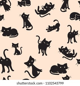 Vector Seamless Pattern of Hand Drawn Black Cats