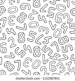 Vector seamless pattern of hand drawn numbers. Hand drawn vector background.