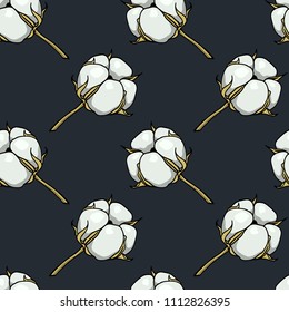 Vector seamless pattern with hand drawn graceful cotton flowers. Beautiful floral design elements, perfect for prints and patterns