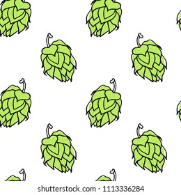 Vector seamless pattern with hand drawn hop cones. Beautiful food design elements, perfect for prints and patterns