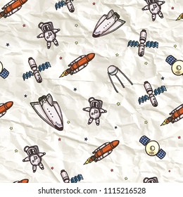 Vector seamless pattern with hand drawn space illustrations.