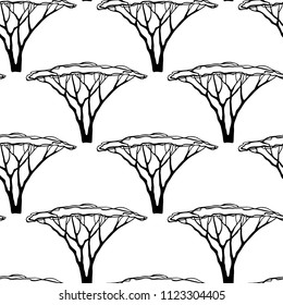 Vector seamless pattern with hand drawn Umbrella Thorn Acacia. Beautiful design elements, perfect for prints and patterns.