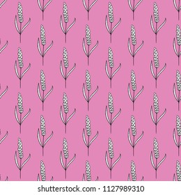 Vector seamless pattern of hand drawn lavender.
