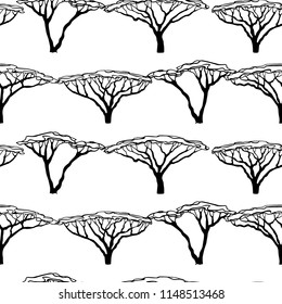 Vector seamless pattern with hand drawn Umbrella Thorn Acacia. Beautiful design elements, perfect for prints and patterns.