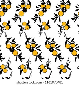 Vector seamless pattern with hand drawn orange tree branches. Ink drawing, graphic style, beautiful design elements