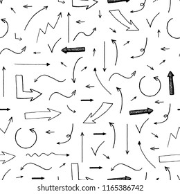 Vector seamless pattern of  hand drawn arrows. Different types of arrows.