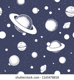 Vector seamless pattern with hand drawn space illustrations.