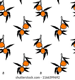 Vector seamless pattern with hand drawn orange tree branches. Ink drawing, graphic style, beautiful design elements