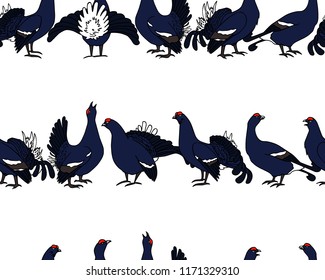 Vector seamless pattern with hand drawn black grouse. Beautiful design elements, perfect for prints and patterns