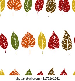 Vector seamless pattern with hand drawn autumn leaves. Ink drawing, beautiful floral design elements