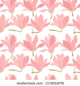 Vector seamless pattern with hand drawn magnolia flowers. Beautiful floral design elements, perfect for prints and patterns