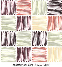Vector seamless pattern of  hand drawn squares enclosing lines. Scribbles seamless pattern.