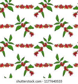 Vector seamless pattern with hand drawn Coffea plants. Beautiful food design elements, perfect for prints and patterns