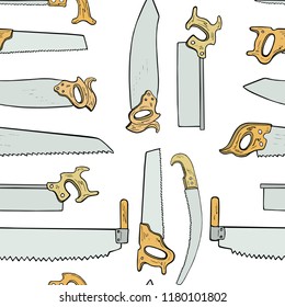 Vector seamless pattern with hand drawn handsaws. Beautiful design elements, perfect for prints and pattern.