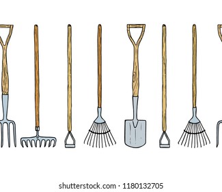 Vector seamless pattern with hand drawn garden tools. Beautiful design elements, perfect for prints and patterns.