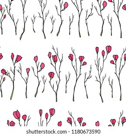 Vector seamless pattern with hand drawn graceful flowers. Beautiful floral design elements, perfect for prints and patterns