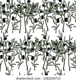 Vector seamless pattern with hand drawn olive twigs. Beautiful floral design elements, perfect for prints and patterns