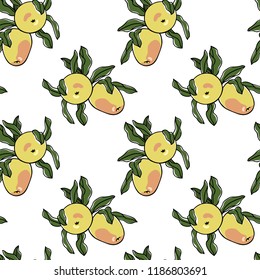 Vector seamless pattern with hand drawn apples. Beautiful food design elements. Ink drawing, perfect for prints and patterns