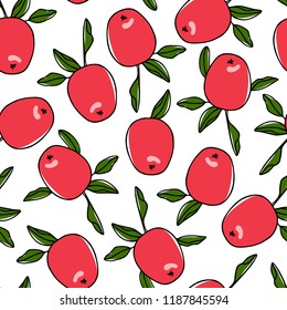 Vector seamless pattern with hand drawn apples. Beautiful food design elements. Ink drawing, perfect for prints and patterns