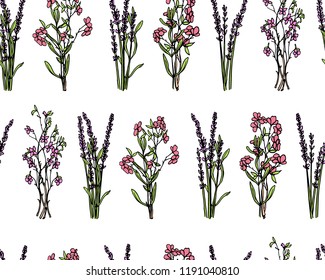 Vector seamless pattern with hand drawn graceful flowers. Beautiful floral design elements, perfect for prints and patterns
