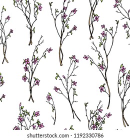 Vector seamless pattern with hand drawn graceful flowers. Beautiful floral design elements, perfect for prints and patterns