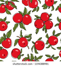 Vector seamless pattern with hand drawn Florina apples. Beautiful food design elements. Ink drawing, perfect for prints and patterns