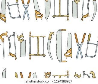 Vector seamless pattern with hand drawn handsaws. Beautiful design elements, perfect for prints and pattern.