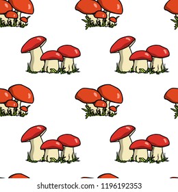 Vector seamless pattern with hand drawn wild mushrooms. Ink drawing, beautiful food design elements.