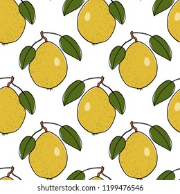 Vector seamless pattern with hand drawn pears. Beautiful food design elements. Ink drawing, perfect for prints and patterns