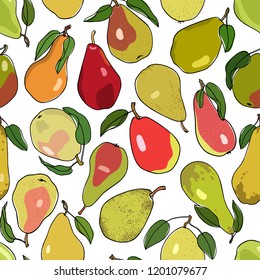 Vector seamless pattern with hand drawn pears. Beautiful food design elements. Ink drawing, perfect for prints and patterns