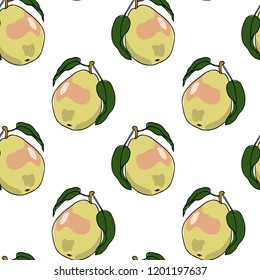 Vector seamless pattern with hand drawn pears. Beautiful food design elements. Ink drawing, perfect for prints and patterns