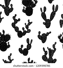Vector seamless pattern with hand drawn cactus. Beautiful floral design elements, perfect for prints and patterns