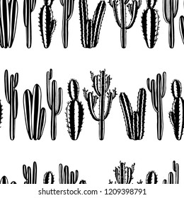 Vector seamless pattern with hand drawn cactus. Beautiful floral design elements, perfect for prints and patterns