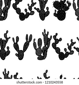 Vector seamless pattern with hand drawn cactus. Beautiful floral design elements, perfect for prints and patterns
