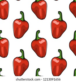 Vector seamless pattern with  hand drawn pimento peppers. Ink drawing, beautiful vegetarian design elements.
