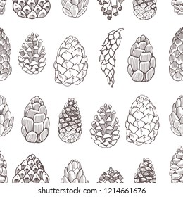 Vector  seamless pattern with   hand drawn pine cones.