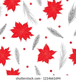 Vector  seamless pattern with   hand drawn Christmas plants