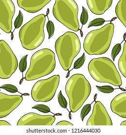 Vector seamless pattern with hand drawn pears. Beautiful food design elements. Ink drawing, perfect for prints and patterns