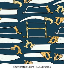 Vector seamless pattern with hand drawn handsaws. Beautiful design elements, perfect for prints and pattern.