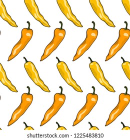 Vector seamless pattern with  hand drawn  Gatherer's Gold peppers. Ink drawing, beautiful vegetarian design elements.