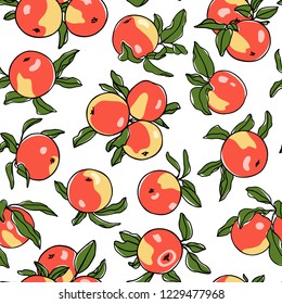 Vector seamless pattern with hand drawn Elstar apples. Beautiful food design elements. Ink drawing, perfect for prints and patterns