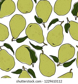 Vector seamless pattern with hand drawn pears. Beautiful food design elements. Ink drawing, perfect for prints and patterns