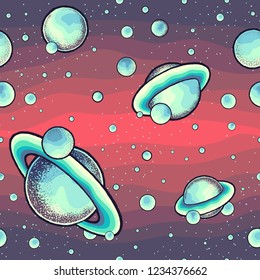Vector seamless pattern with hand drawn abstract space illustrations.