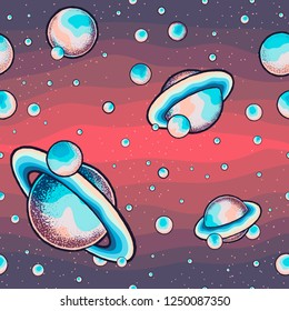 Vector seamless pattern with hand drawn abstract space illustrations.