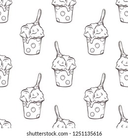 Vector seamless pattern with hand drawn Ice cream. Detailed retro style image. Vintage sketch element for labels, packaging and cards design. Modern background. Engraved style illustration.