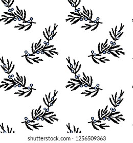 Vector seamless pattern with hand drawn twigs. Ink drawing, graphic style, beautiful Christmas and New Year design element